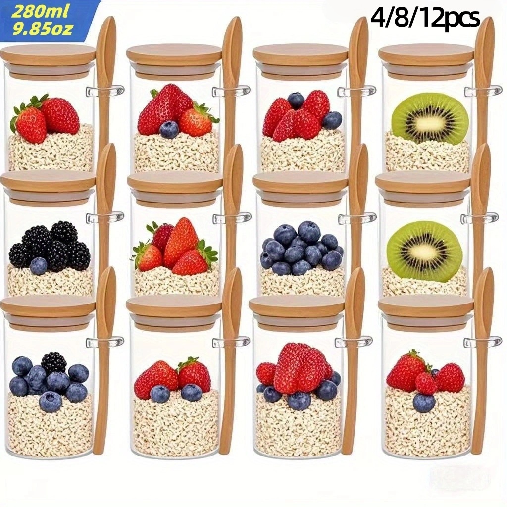 Meal Prep Yogurt Containers - 4/8/12 Stück, Haferflocken-Frühstücksbecher mit Deckel (9,85