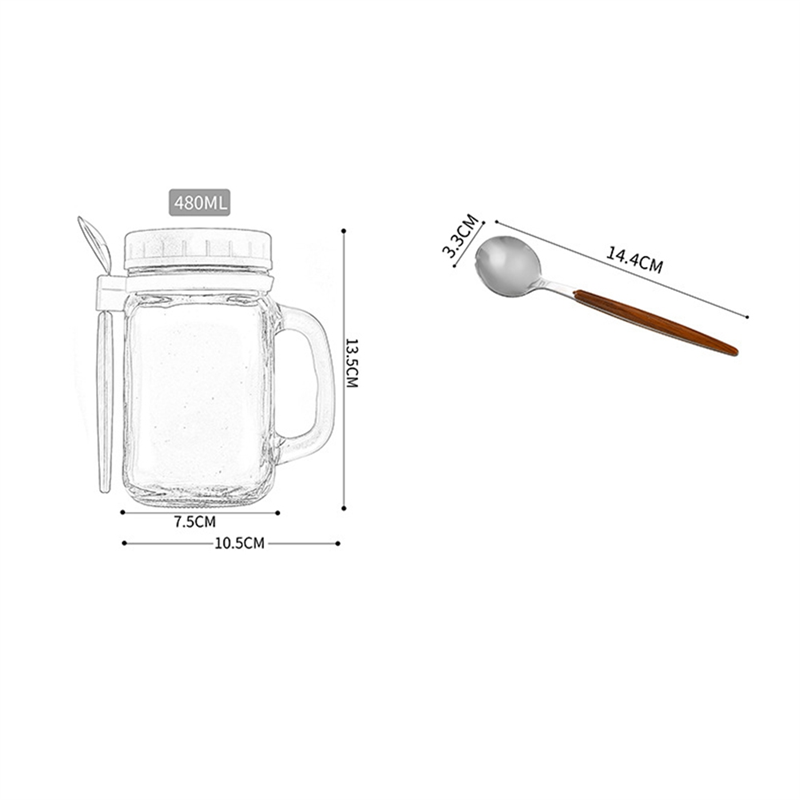 Overnight Oat Jar - ABNQ Overnight-Haferglas mit Deckel und Löffel,
