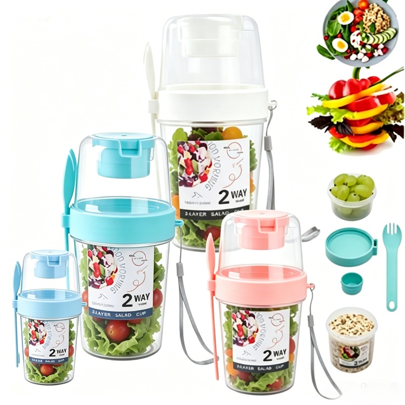 Meal Prep Yogurt Containers - Tragbarer Salatbecher, doppelter Haferflockenbecher, Joghurt-Nuss-Fettreduzierter Gemüse-Obst-Box-Becher