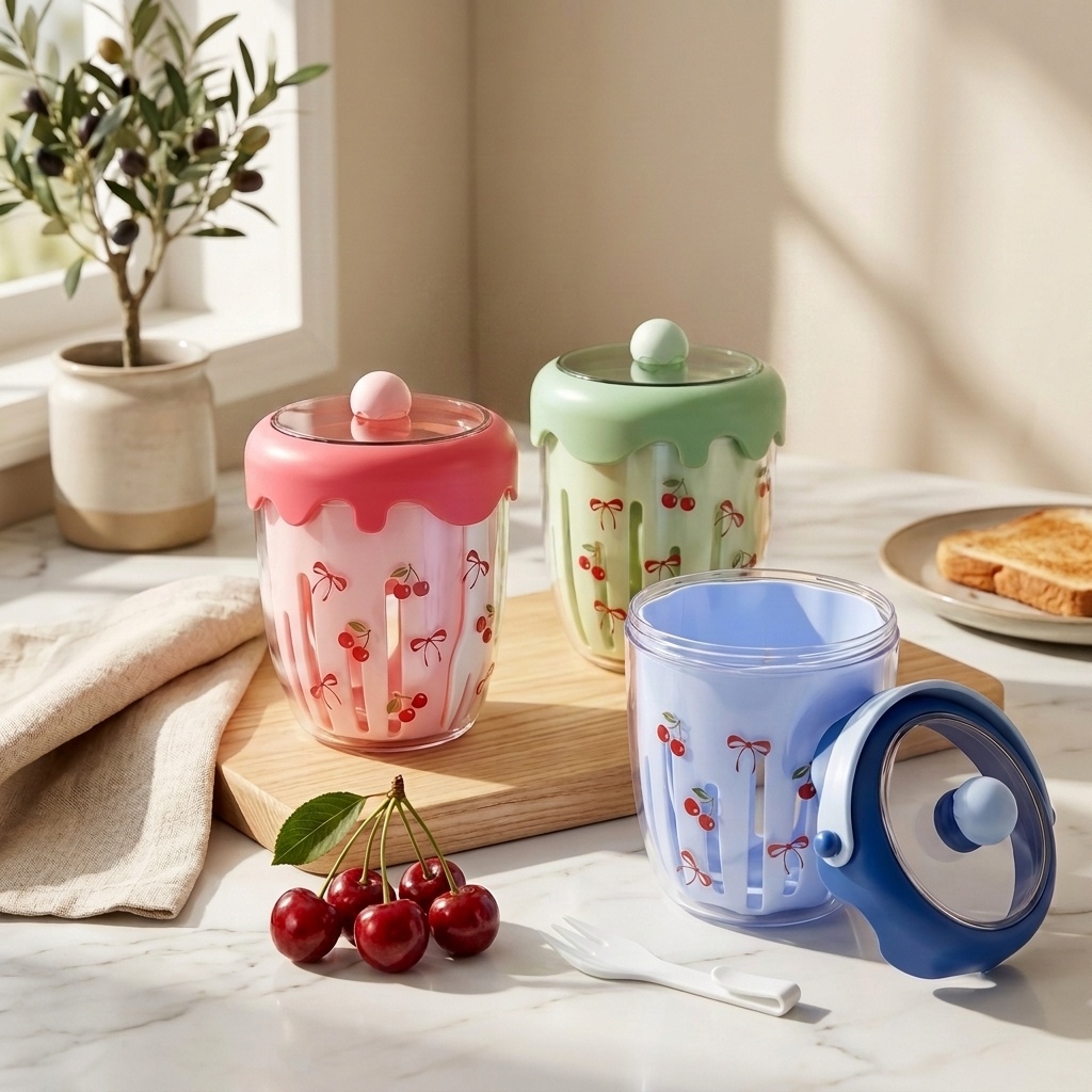Meal Prep Yogurt Containers - Tragbarer Plastik-Salatbehälter mit Deckel, Gabel und