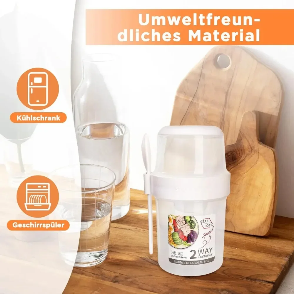 Meal Prep Yogurt Containers - Salatbecher, Frühstückstassen, tragbare Lebensmittelaufbewahrung, Bento-Box, Haferflocken,